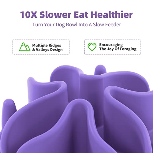 Jaoul Slow Feeder Dog Bowls Insert, Puzzle Slow Feeder with 51 Octopus Suction Cups for Medium Large Size Dog Bowls Over 6.5" Wide (Purple) - color: Purple, size: Large(5.5 inch)
