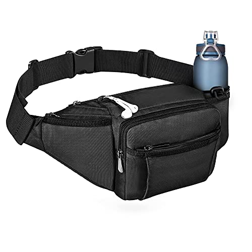 NOOLA Fanny Pack Waist Bag for Men Women, Lightweight Waist Pack with Water Bottle Holder, Adjustable Belt Bag with Multi-Pockets for Hiking, Dog Walking, Outdoor, Cycling, Running, Travel, Black - color: Black