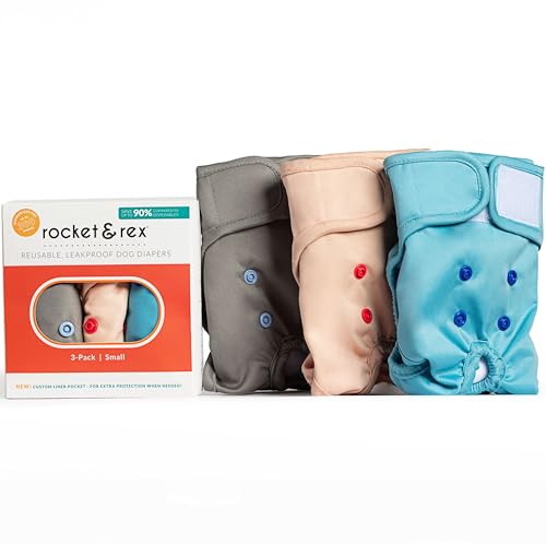 rocket & rex Washable Reusable Female Dog Diapers with Snaps (Small, 3ct) | Adjustable for a customized, snug fit. Includes liner pocket for extra absorbency. Guaranteed for 300 washes. - size: Small