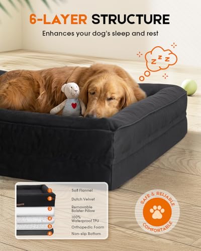 Upvilla Orthopedic Dog Bed XL, Four-Sided Cushioned Egg-Shaped Foam Dog Sofa, Waterproof Removable Cover, Pet Sofa Bed with Non-Slip Base, Extra Large Dog Bed,Black - color: Black, size: 46"L x 30"W x 7.5"Th