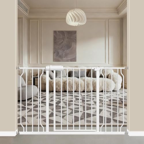 ALLAIBB Extra Wide Pressure Mounted Baby Gate Walk Through Child Kids Safety Toddler Tension White Long Large Pet Dog Gates with Extension for doorways Kitchen (48.03-52.76"/122-134cm) - color: White, size: 48.03-52.76"/122-134cm