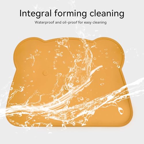 Silicone Waterproof Dog Cat Pet Feeding Mats,Anti Slip Pet Bowl Mats, BPA Free Silicone Pete Feeding Mat Bear Pattern 16In x 12In(Yellow) - color: yellow