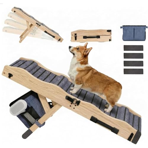 2026 Upgraded Dog Ramp for Couch & Low Bed, 33" L Folding Wood Pet Ramp 200LB Capacity, 4-Level Adjustable Height 11"-20", Non-Slip Sturdy Puppy Ramp for Small & Senior Dogs, Joint Relief, Wavy Design - color: 33"l Small
