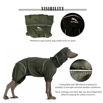 Dog Lightweight Windbreaker, Dog Outdoor 4-Legs Jacket, 0.5 lbs,Durable Water Repellent, Hooded, Easy on/Off with Collar and Harness, Reflective, Packable,Dark Olive (X-Large) - size: X-Large