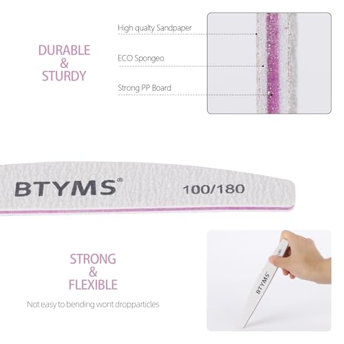 BTYMS 25Pcs 100/180 Grit Nail File and Buffer Professional Double-Sided Emery Boards for Acrylic, Gel & Natural Nails - size: 25 Count (100/180 Grit)