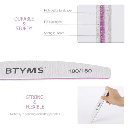 BTYMS 25Pcs 100/180 Grit Nail File and Buffer Professional Double-Sided Emery Boards for Acrylic, Gel & Natural Nails - size: 25 Count (100/180 Grit)