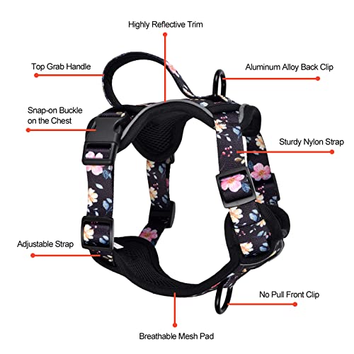 Petmolico Dog Harness for Small Dogs, Cute Harness Vest with Two Leash Clips and Soft Handle, Reflective Easy Walk Puppy Vest - Black Peach, Small - color: Black Peach, size: Small