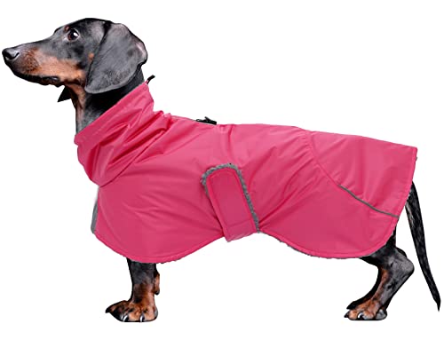 Dachshund Coats Waterproof, Perfect for Dachshunds, Sausage, Weiner Dog Winter Coat with Padded Fleece, Puppy Snowsuit with Adjustable Bands and High Vis Reflective Trim - Pink - M - color: Pink, size: Medium
