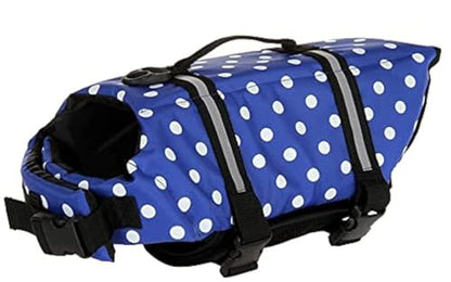 Izefia Dog Life Jacket Swimming Safety Coat Floatation Life Vest Life Saver with Handle for Small Dog Puppy Large Dog (Blue Dot, XXS) - color: Blue Dot, size: XX-Small