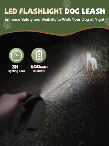 Retractable Dog Leash with Led Light, Douexio 16ft Heavy Duty Dog Leash Retractable for Medium Large Dogs Up to 110lbs,360° Tangle-Free, One-Button Control, High Strength Hook (White, 66-110lbs) - color: White, size: 66-110lbs