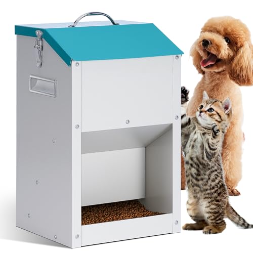 Automatic Cat Feeder Outdoor 59cups/14L Automatic Dog Feeder Cat Food Dispenser with Storage Gravity Pet Feeding Station Galvanized