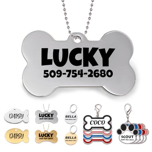 Dog Tags with Custom Text Customize Personalized Engraved Pet ID Tag for Dog and Cat, Bone Style1 - color: Bone Style1