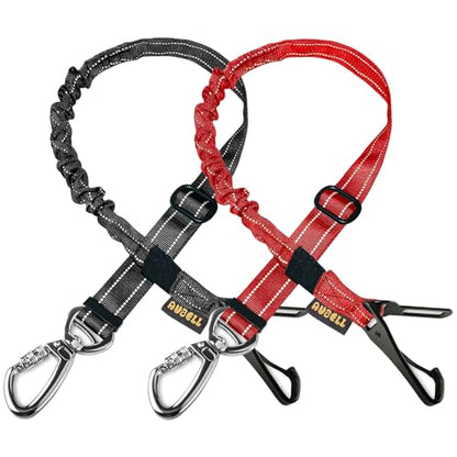 AUBELL Dog Seat Belt for Car,2 Pack Set 3-in-1 Adjustable Reflective Bungee Heavy Duty Dog Car Harness Tether with Clip Hook Latch & Buckle,Swivel Zinc Alloy Carabiner,Black+Red - color: Set Black+Red
