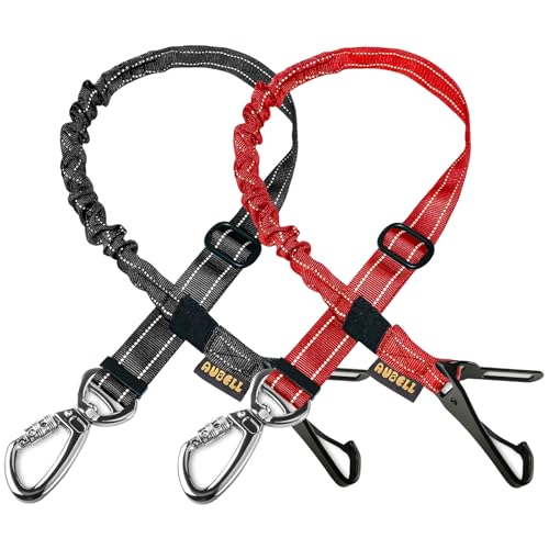 AUBELL Dog Seat Belt for Car,2 Pack Set 3-in-1 Adjustable Reflective Bungee Heavy Duty Dog Car Harness Tether with Clip Hook Latch & Buckle,Swivel Zinc Alloy Carabiner,Black+Red - color: Set Black+Red