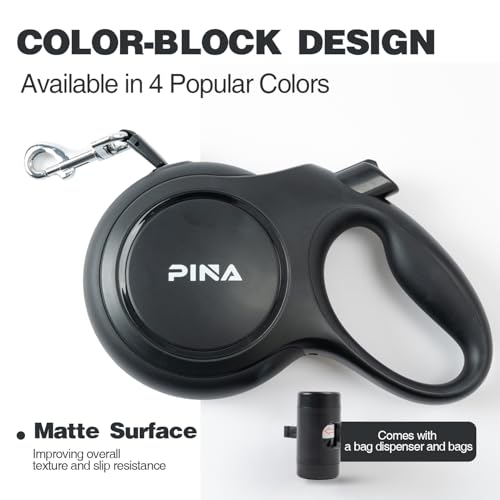 PINA Upgraded Retractable Dog Leash, 26 ft Dog Leash for Small Medium Large Dogs Up to 110lbs, Heavy Duty Reflective Nylon Tape 360° Tangle-Free, with Anti-Slip Handle, One-Handed Brake, Pause, Lock - color: Black