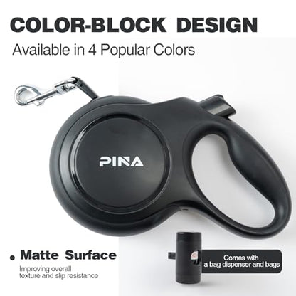 PINA Upgraded Retractable Dog Leash, 26 ft Dog Leash for Small Medium Large Dogs Up to 110lbs, Heavy Duty Reflective Nylon Tape 360° Tangle-Free, with Anti-Slip Handle, One-Handed Brake, Pause, Lock - color: Black