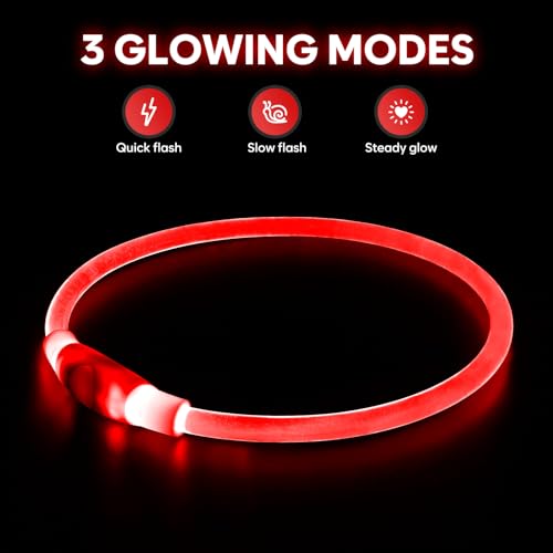 HIGO LED Dog Collar Light - USB Rechargeable Light Up Dog Collars, DIY Flash LED Dog Necklace for Your Dogs Walking at Night (Red) - color: Red
