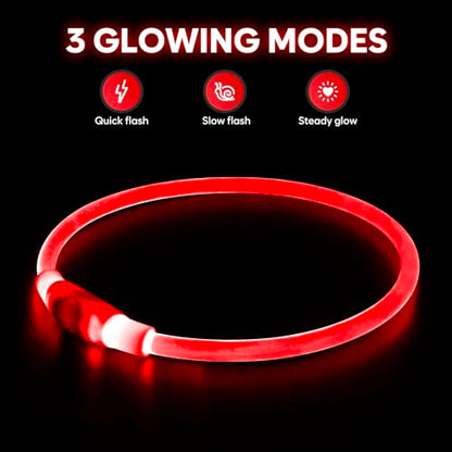 HIGO LED Dog Collar Light - USB Rechargeable Light Up Dog Collars, DIY Flash LED Dog Necklace for Your Dogs Walking at Night (Red) - color: Red