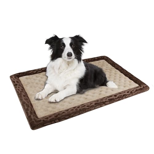 Large Dog Crate Pad 36 inch Memory Foam Dog Kennel Bed Soft Flannel Washable Anti Slip Puppy Sleeping Mat,Brown - color: Khaki, size: Large