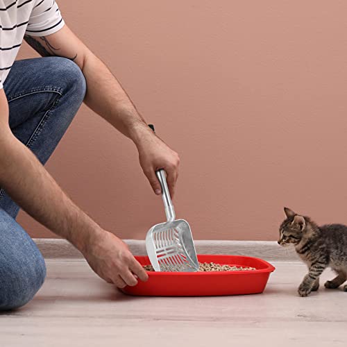 Hortsun 32 Inch Cat Litter Scooper Metal Long Handle with Cat Litter Scoop Holder Deep Kitty Sifter Shovel Detachable Stainless Steel Poop Sifter Scooper Caddy Kitty with Box(Gray) - color: Gray