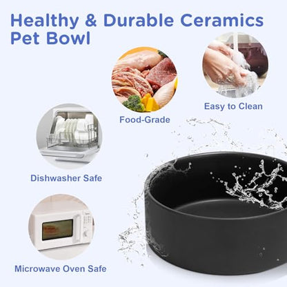 SPUNKYJUNKY Elevated Dog Bowls Ceramic, 5.1'' Dogs and Cat Food Water Bowls Raised with Non-Slip Bamboo Stand for Puppy Small Sized Breed Microwave Dishwasher Safe - 13.5 OZ,Black - color: Black, size: 5.1 in - 1.7 cups