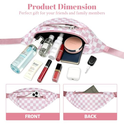 MAXTOP Large Crossbody Fanny Pack with 4-Zipper Pockets,Gifts for Enjoy Sports Festival Workout Traveling Running Casual Hands-Free Wallets Waist Pack Phone Bag Carrying All Phones - color: Checkered-Rose Pink, style: Large Fanny Pack(4 Zipper Pockets)