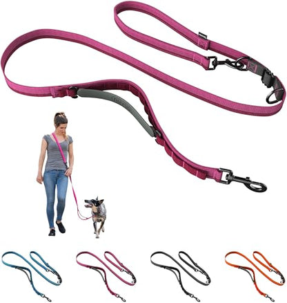 Cross Body Dog Leash - Waist or Shoulder Leash for Walking and Hiking with Medium and Large Dogs, Adjustable 4 to 6 FT Outdoor Bungee Lead with Traffic Handle by Nuvuq (18-120 lbs, Pink) - color: Raspberry Pink