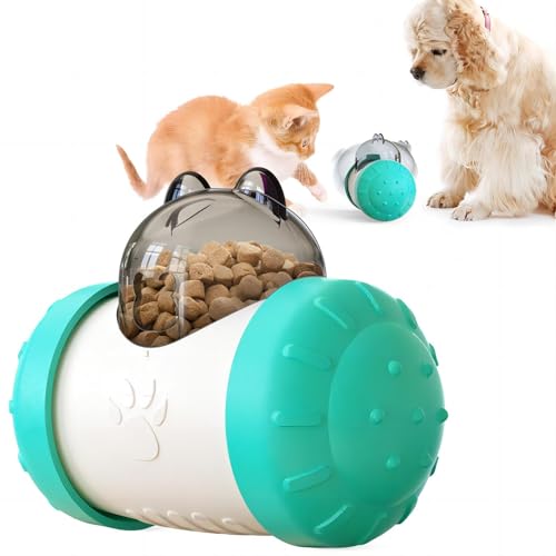 KAYNO Pet, cat and Dog Treat Dispenser Toys, pet Puzzle Food Funnel Toys, Food Grade Material, Non-Tipping, Clear Food Storage bin and Wheel Sliding Design. (Blue) - color: Blue