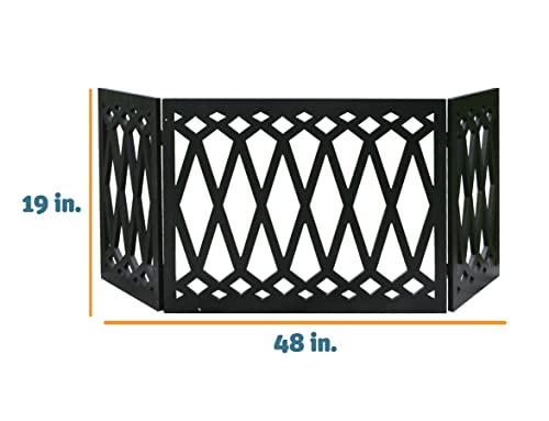 Etna 3-Panel Diamond Design Wood Pet Gate - Decorative Black Tri Fold Dog Fence for Doorways, Stairs - Indoor/Outdoor Pet Barrier - 24-48 Inches Wide x 19 Inches Tall