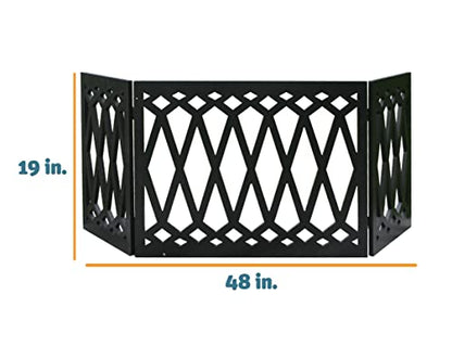 Etna 3-Panel Diamond Design Wood Pet Gate - Decorative Black Tri Fold Dog Fence for Doorways, Stairs - Indoor/Outdoor Pet Barrier - 24-48 Inches Wide x 19 Inches Tall