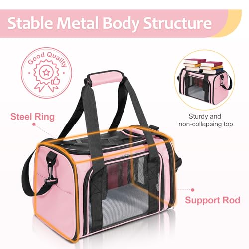 Discala Cat Dog Carrier Up to 15 Lbs TSA Airline Approved Pet Carrier for Small Medium Cats Puppies Dog Carriers for Small Dogs Collapsible Soft Sided Cat Travel Carrier - Pink 15.7"x10.2"x10.2" - color: Pink
