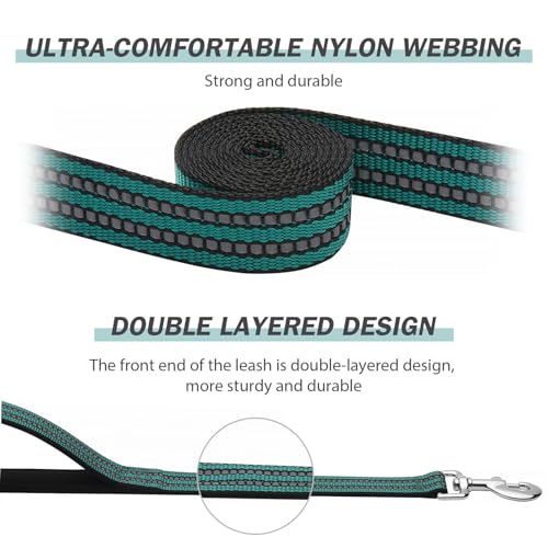 Hikiko 5 FT Heavy Duty Dog Leash with 2 Padded Handles Reflective Nylon Double Handle Dog Leash, Dark Green - color: Dark Green, size: 1 in x 5 ft