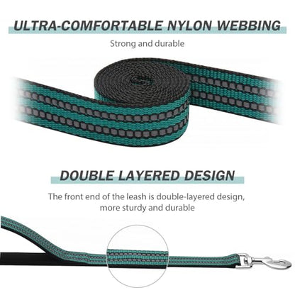 Hikiko 5 FT Heavy Duty Dog Leash with 2 Padded Handles Reflective Nylon Double Handle Dog Leash, Dark Green - color: Dark Green, size: 1 in x 5 ft
