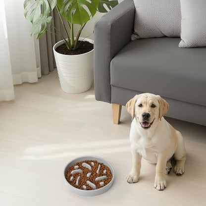Ceramic Slow Feeder Dog Bowl, 2 Cups Dog Food Bowls for Small, Medium, and Large Breed, Anti-Slip Puzzle Food Dish to Slow Down Eating (Grey, 2 Cups) - color: Maze - Grey