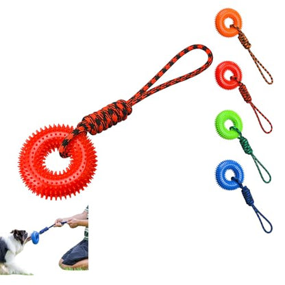 Dog Toys Squeaky - Spiky Ring for Chewers Dog Teething Toy with Rope, Squeaky Puppy Teething Spikey Glitter Ring Chew Toy, Aggressive Chew Indestructible for Puppy Teething Boredom Relief (Red 1) - color: Red 1