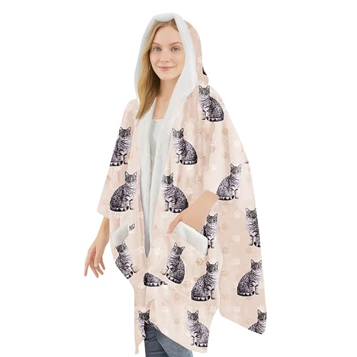E&S Pets Sherpa Wearable Blanket Hoodie for Women – Soft Fleece Snuggs Wrap – 32 Dog & Cat Breeds – Warm Pet Lover Gifts - color: Tabby Silver