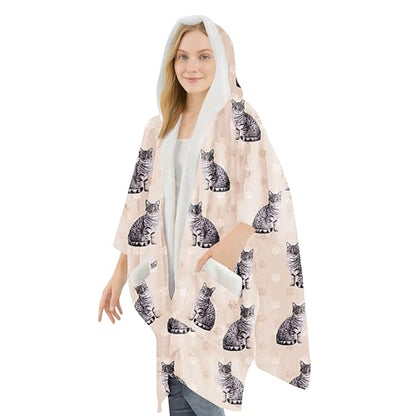 E&S Pets Sherpa Wearable Blanket Hoodie for Women – Soft Fleece Snuggs Wrap – 32 Dog & Cat Breeds – Warm Pet Lover Gifts - color: Tabby Silver