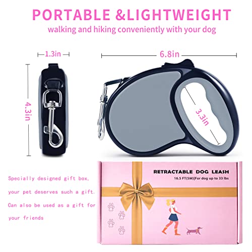 Retractable Dog Leash,[Strong Nylon Tape][One-Handed One Button Lock] for Small Medium Dogs and Cats,16ft Pet Walking Leash with 360°Tangle-Free Design,Anti-Slip Handle,Gift Package (Grey) - color: Grey