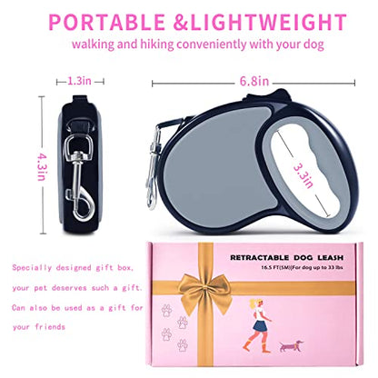 Retractable Dog Leash,[Strong Nylon Tape][One-Handed One Button Lock] for Small Medium Dogs and Cats,16ft Pet Walking Leash with 360°Tangle-Free Design,Anti-Slip Handle,Gift Package (Grey) - color: Grey