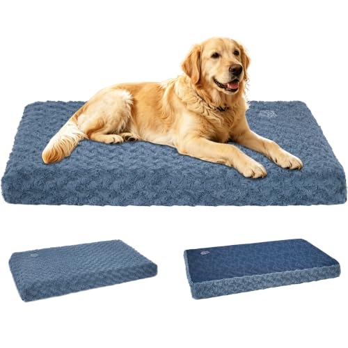EMPSIGN Stylish Dog Bed Mat Dog Crate Pad Mattress Reversible (Cool & Warm), Water Proof Linings, Removable Machine Washable Cover, Firm Support Pet Crate Bed for Small to XX-Large Dogs, Navy/Grey - color: Navy/Grey, size: XL(41"*28"*3")