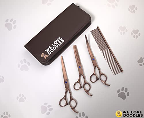 Dog Grooming Scissors Kit - Best Tools for Goldendoodles & Poodles - Straight, Curved & Thinning Shears - Professional Grade Stainless Steel, 4 Pc Set [We Love Doodles] - size: Medium