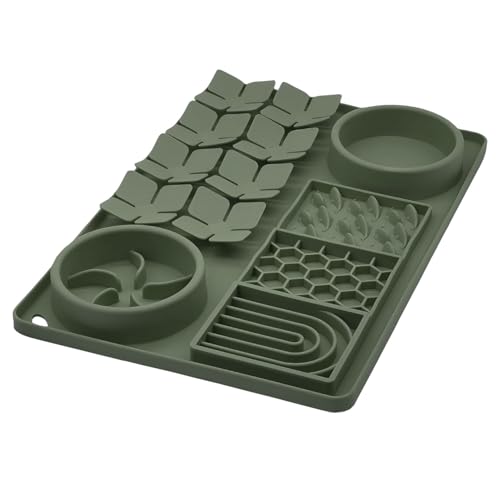 Slow Feeder Bowl, Silicone Lick Mat with Suction Cups for Dog Cat, Snuffle Mat for Pet Smell Training, Puzzle Toys for Bored Puppy, Interactive Sniff Mat for Slow Eating & Keep Busy, Dark Green - color: Dark Green