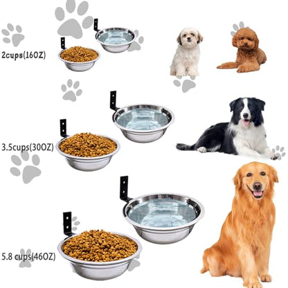 Wall Mounted Dog Bowls-2 * 46 Oz, 304 Stainless-Steel Raised Adjustable Height Dog Food and Water Bowls, Elevated Pet Comfort Feeding Bowl for Medium Large Dogs Cats - size: 5.8 cups(46OZ)