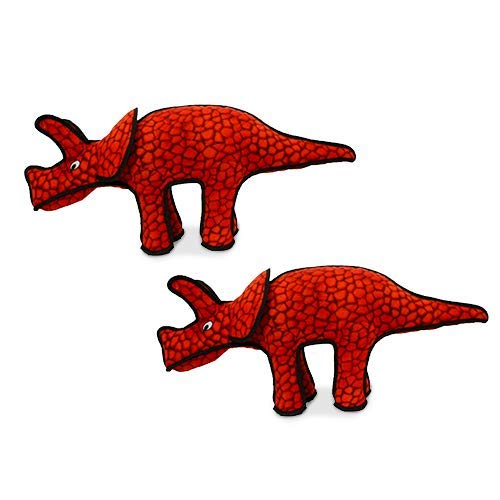 TUFFY® - 2 Pack Original : Triceratops Dog Toys : Ultra Durable Plush Toy with Multiple Layers & Reinforced Seams, Washable and Floats, Original Construction - color: 2PK Red Triceratops Dinosaur