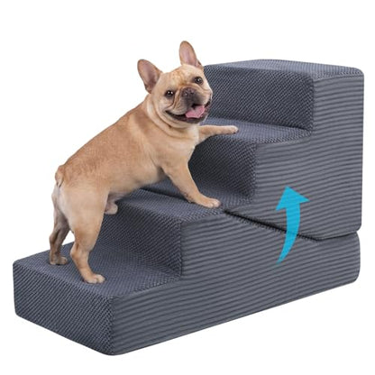 Dog Ramp for Bed Couch, 20.4" H Dog Stairs for Small Dogs | 2 in 1 Transformable 4-Step Pet Steps for Bed, Foldable Cats Ramp to Get on Bed, Non-Slip Balanced, Grey - size: 15.7 X 28.3 X 20.4 In