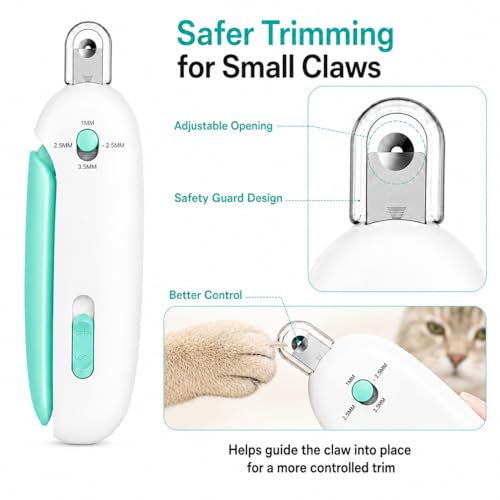 Wanheart Cat Nail Clipper, 4-Size Safety Guide, Catcher & File (Blue) | 4-size safety guide, nail catcher, curved steel blade, hidden file, lockable non-slip handle, blue - color: Blue