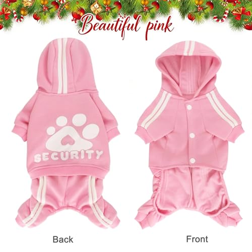 Dog Hoodie Security Clothes 4 Legs Jumpsuit Sweatshirt Hoodies Soft & Warm Dog Outfit Pullover Dog Winter Clothes Sweater for Small Medium Large Dogs Cats (Pink, X-Small) - color: Pink, size: X-Small