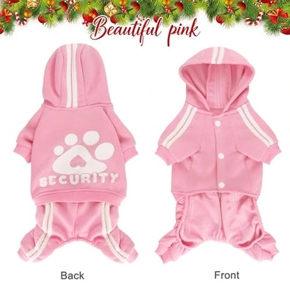 Dog Hoodie Security Clothes 4 Legs Jumpsuit Sweatshirt Hoodies Soft & Warm Dog Outfit Pullover Dog Winter Clothes Sweater for Small Medium Large Dogs Cats (Pink, X-Small) - color: Pink, size: X-Small
