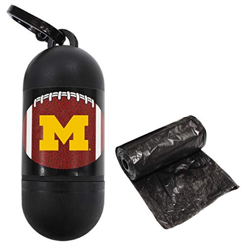 Pets First NCAA MICHIGAN WOLVERINES PET LICENSED Poop Waste Bag Dispenser and D Ring for Leash with 15 Premium Garbage Bags - color: Michigan Wolverines, size: 1 Count (Pack of 1)
