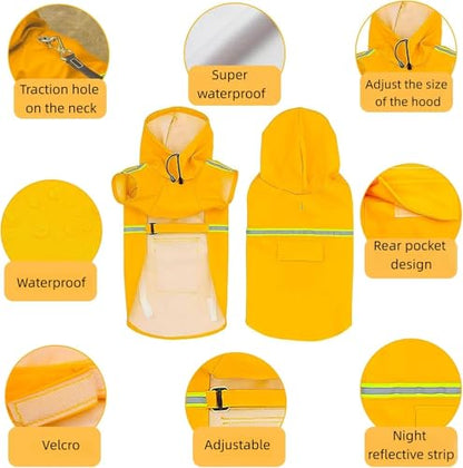 Reflective Strip Dog Raincoat, Ultra - Light Breathable Waterproof Rain Jacket with Hood, Adjustable Sizes for Small/Medium/Large Dogs, (4XL) - size: 4XL